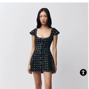 Black Floral Square-Neck Mini Dress